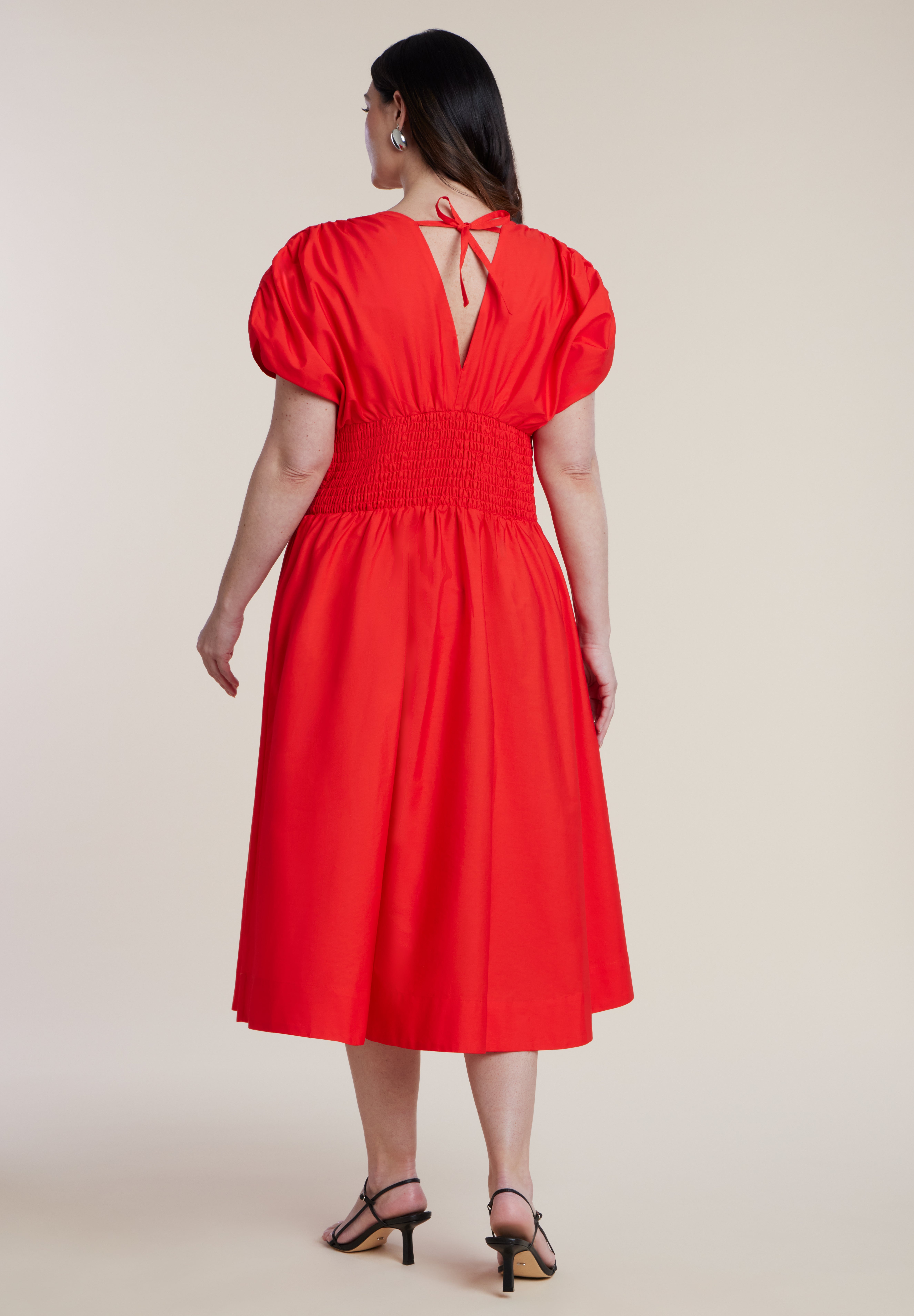 V Neck Flared Poplin Midi Dress image number 1