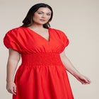 V Neck Flared Poplin Midi Dress image number 2