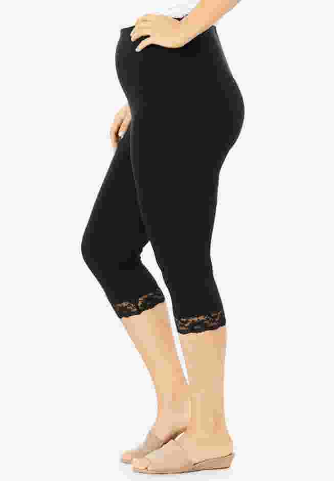 Lace Trim Essential Stretch Capri Legging image number 3