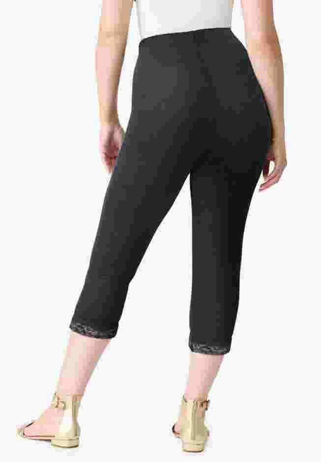 Lace Trim Essential Stretch Capri Legging image number 1