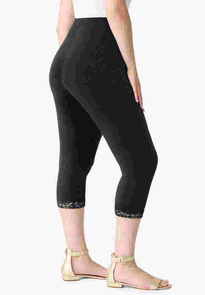 Lace Trim Essential Stretch Capri Legging image number 2