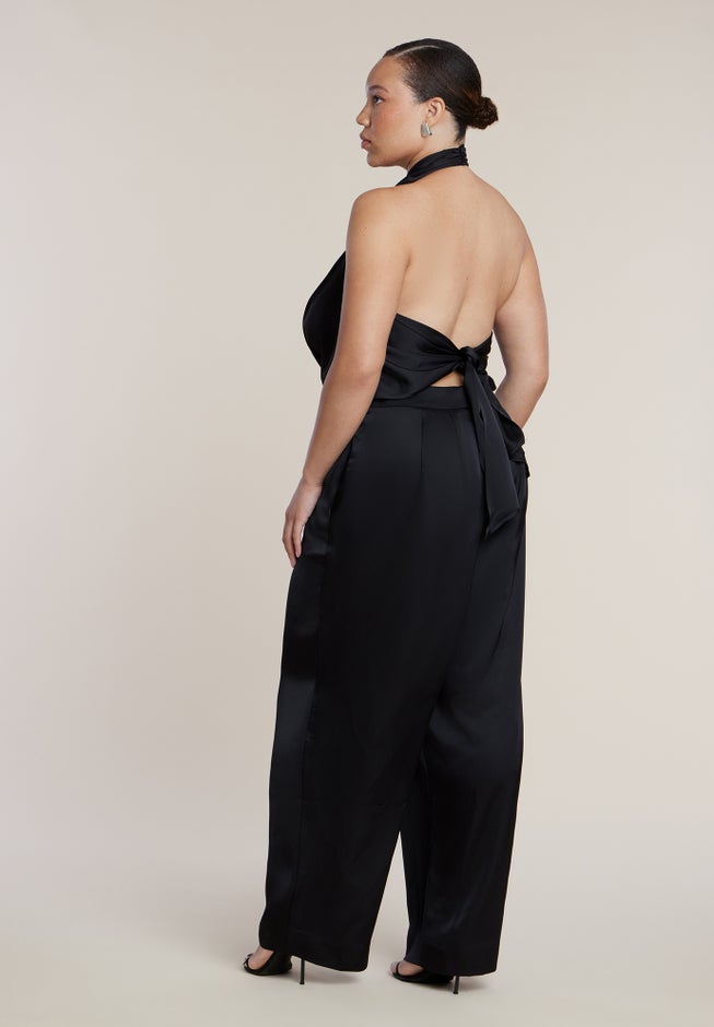 Halter Cowl Neck Satin Jumpsuit image number 2