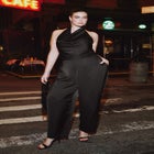 Halter Cowl Neck Satin Jumpsuit image number 0