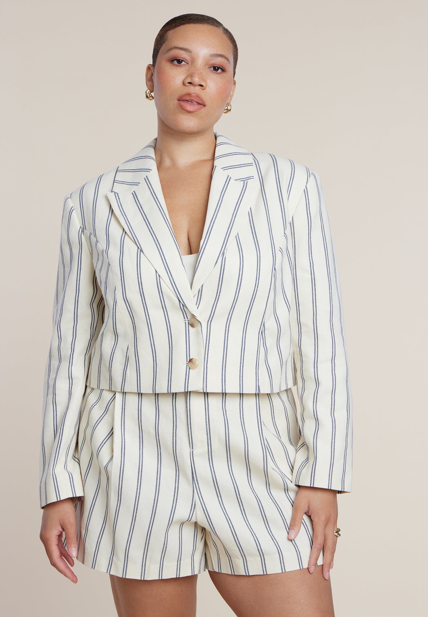 Boxy Cropped Stripe Blazer image number 0