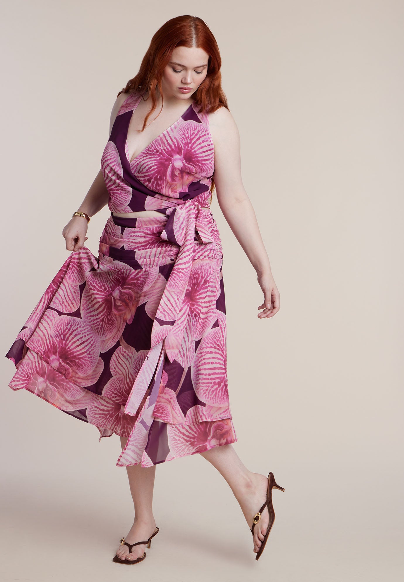 Asymmetric Shirred Midi Skirt image number 1