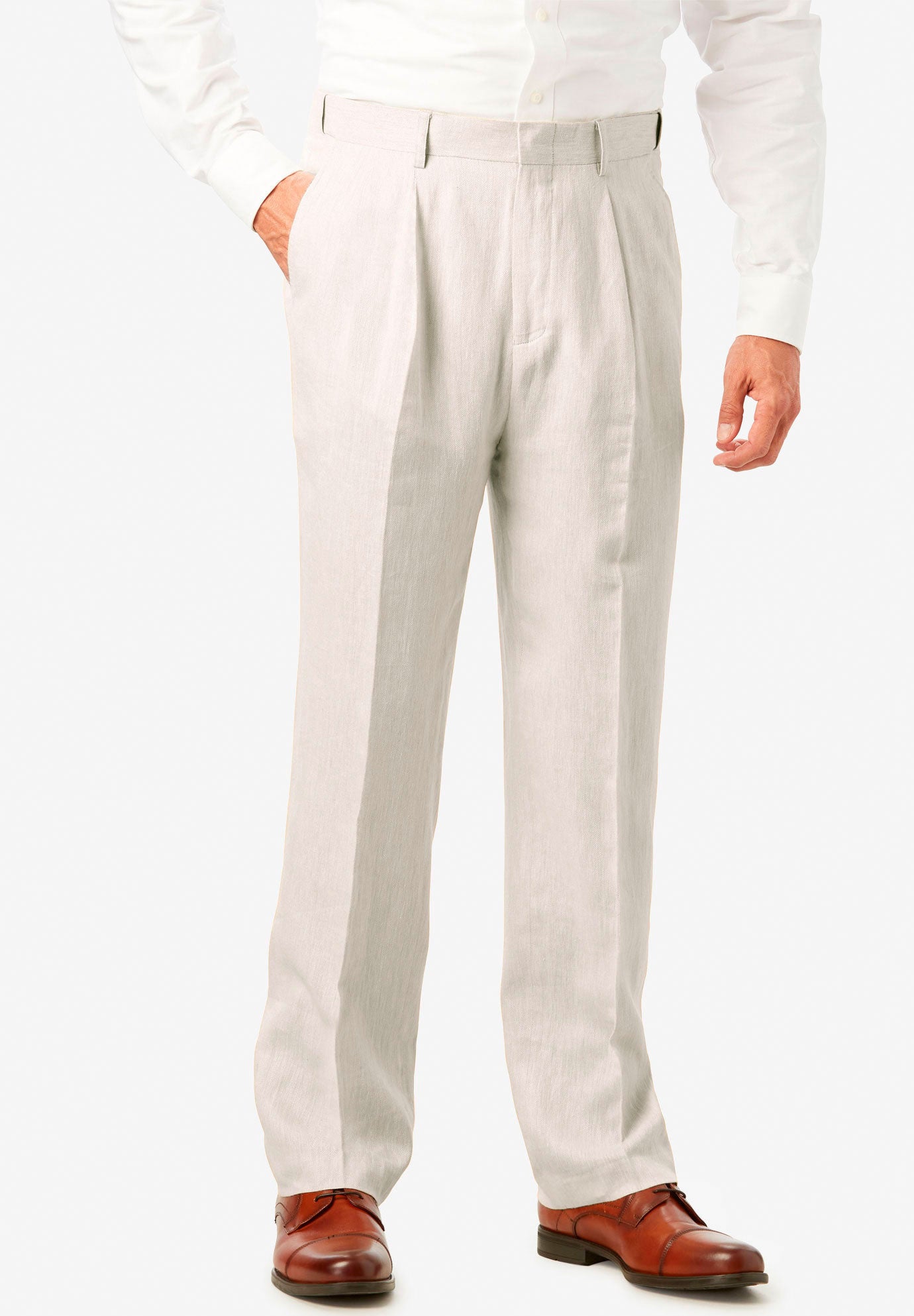 Linen Blend Plain Front Dress Pants image number 0