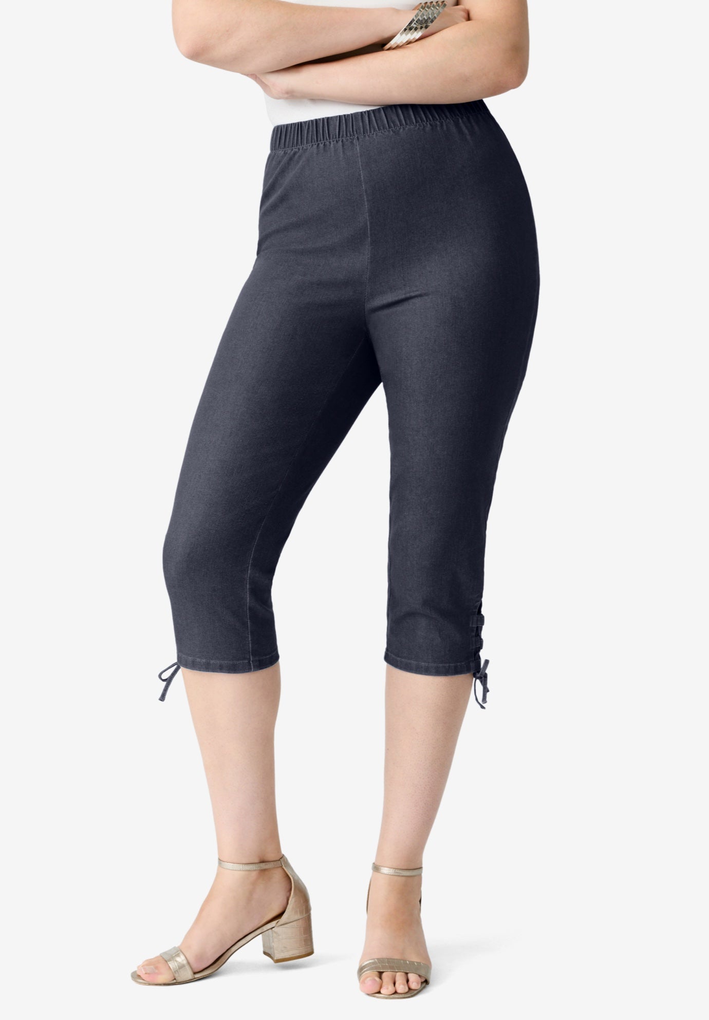 Plus Size Comfort Stretch Lace Up Capri Jean image number 0