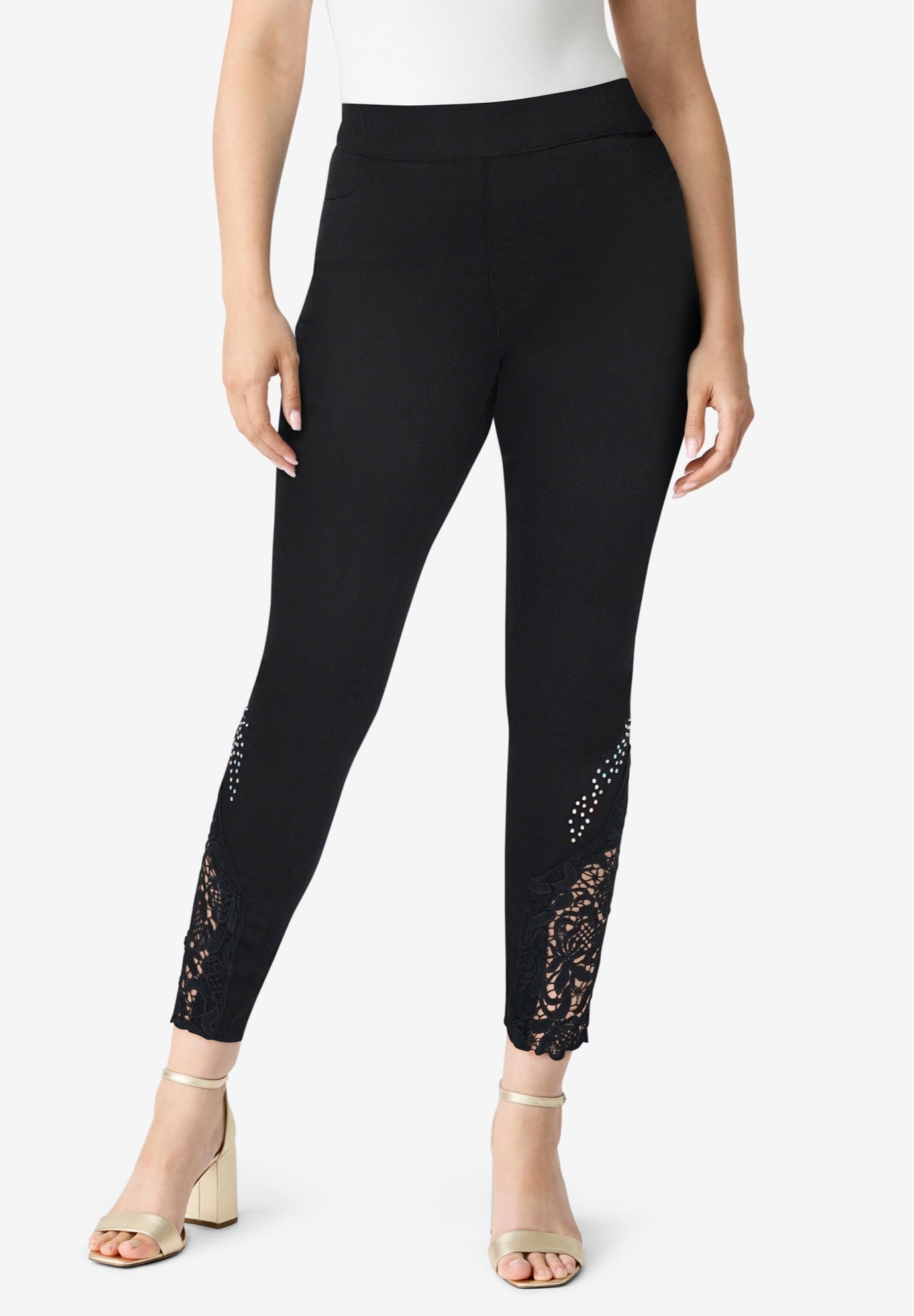 Plus Size 360&deg; Stretch Lace Applique Jean image number 0