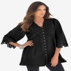 Plus Size Juliet Lace Trim Button-Down Shirt image number null