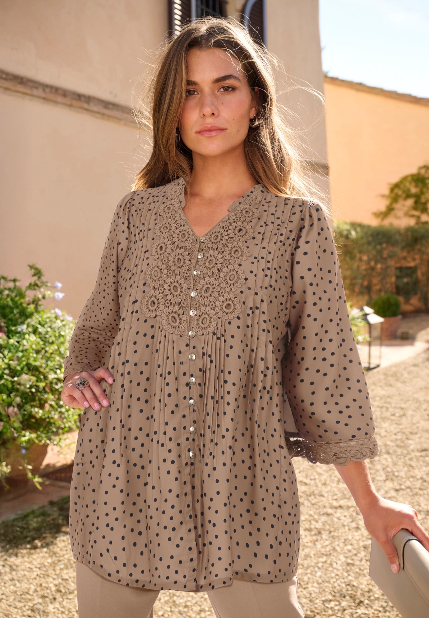 Plus Size Juliet Lace Trim Button-Down Shirt image number 0