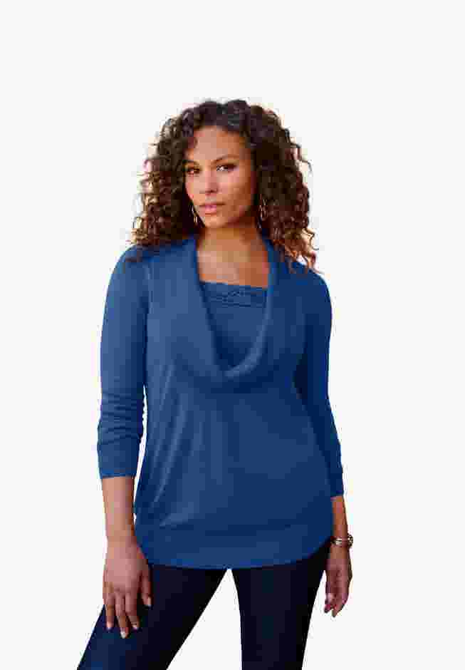 Lace Trim Cowl Neck Sweater image number 0