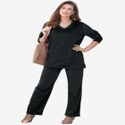 Plus Size Two-Piece V-Neck Velour Set image number null
