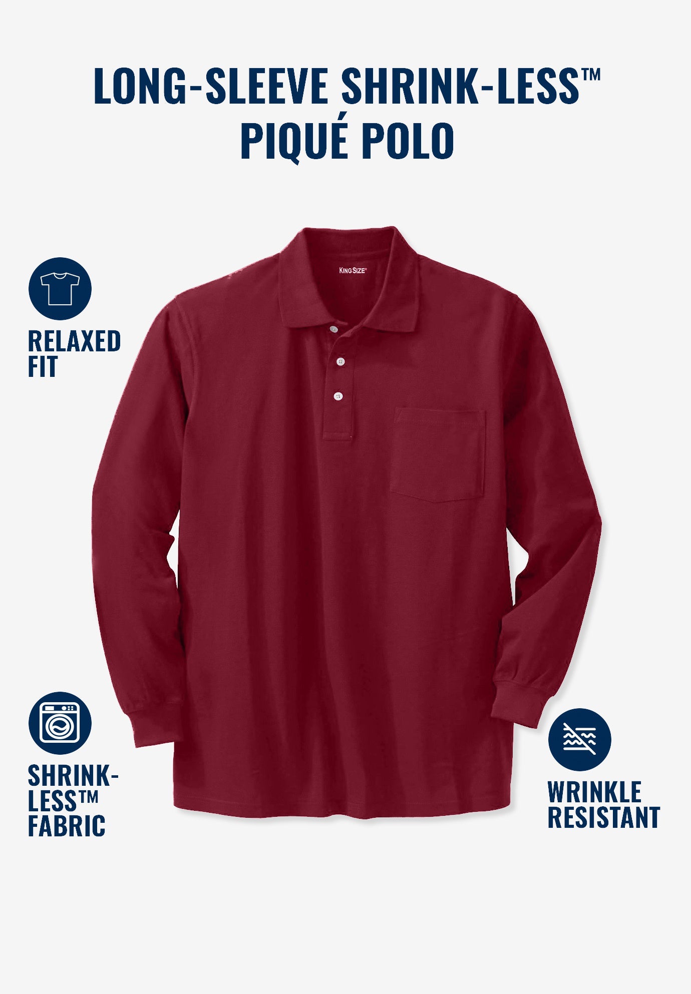 Long-Sleeve Shrink-Less™ Cotton Polo Shirt image number 3