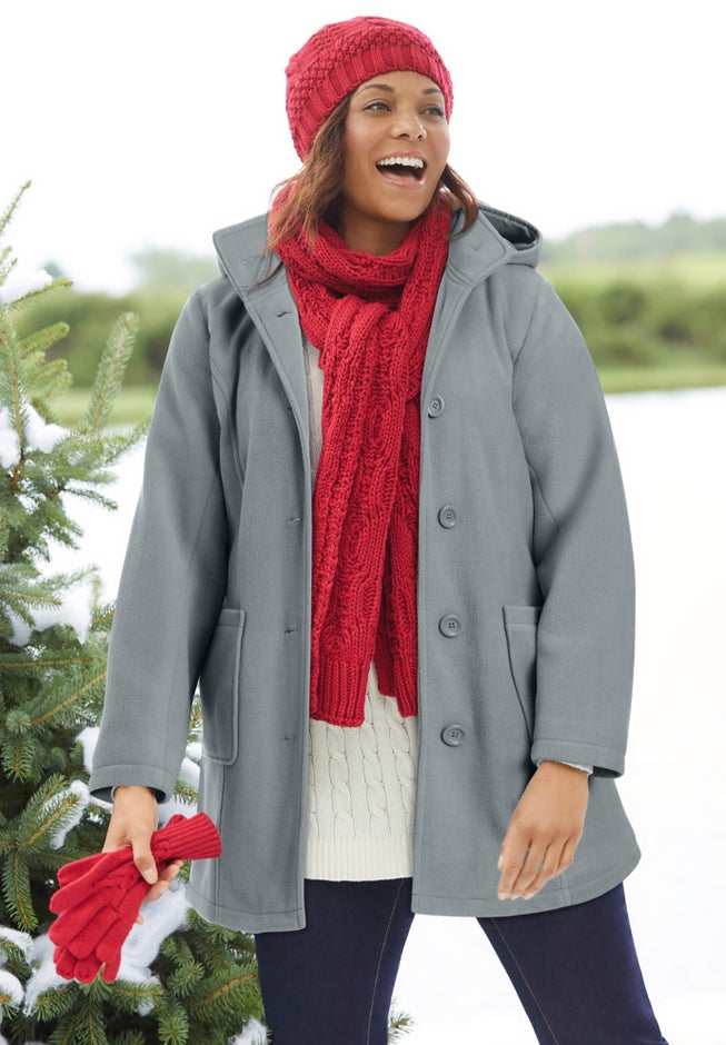 Hooded A-Line Fleece Coat image number 4