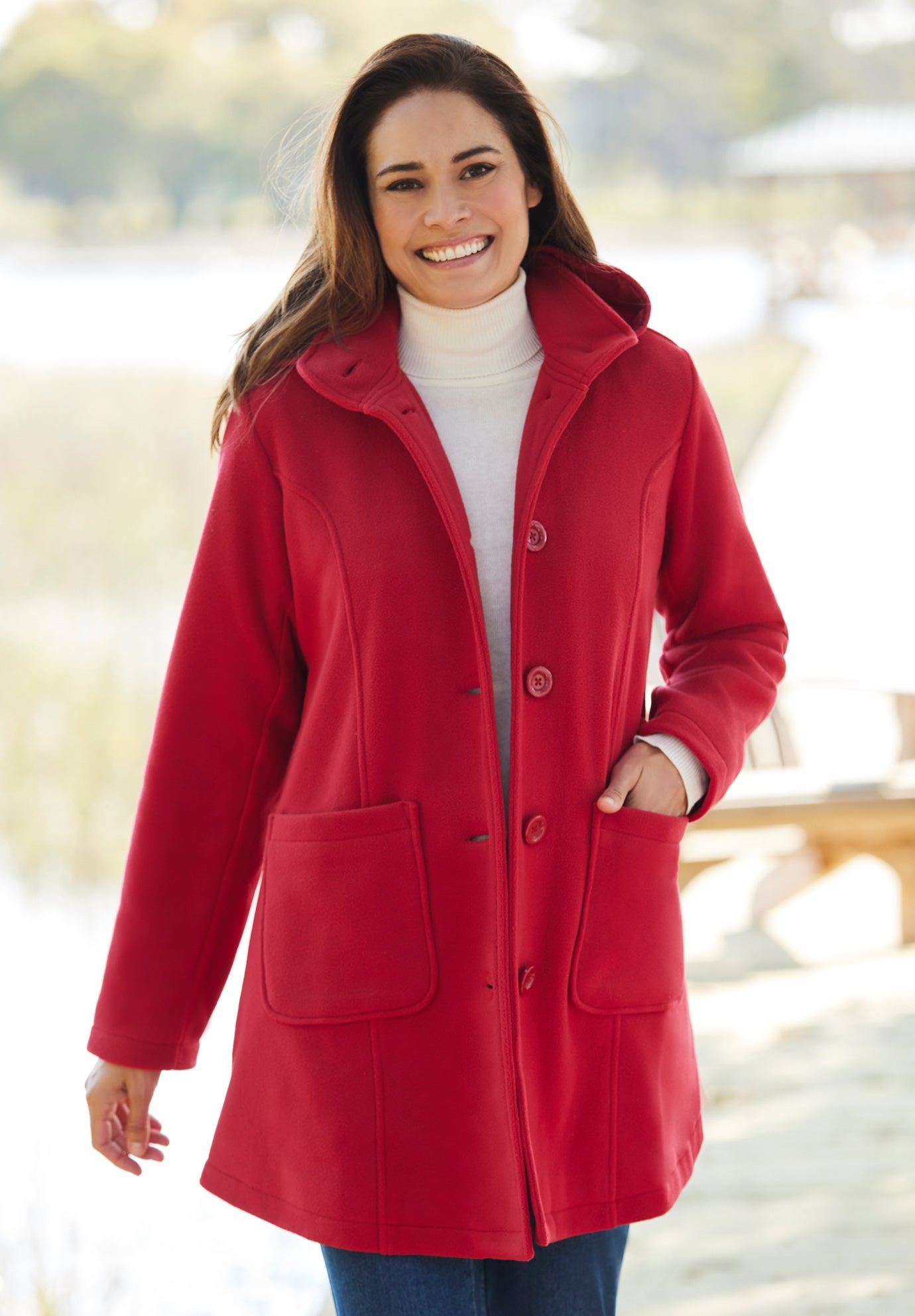 Hooded A-Line Fleece Coat image number 0