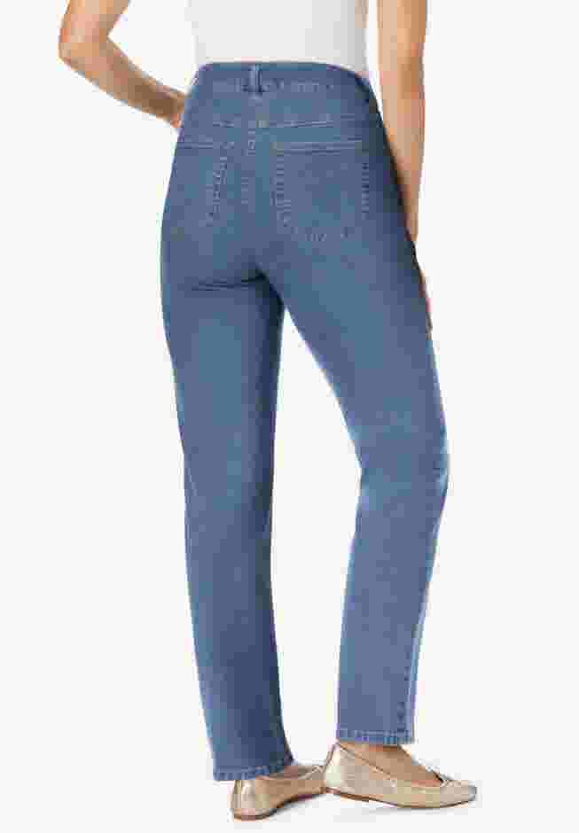Womens Plus-Size Straight-Leg Stretch Denim Five-Pocket Jeans image number 1