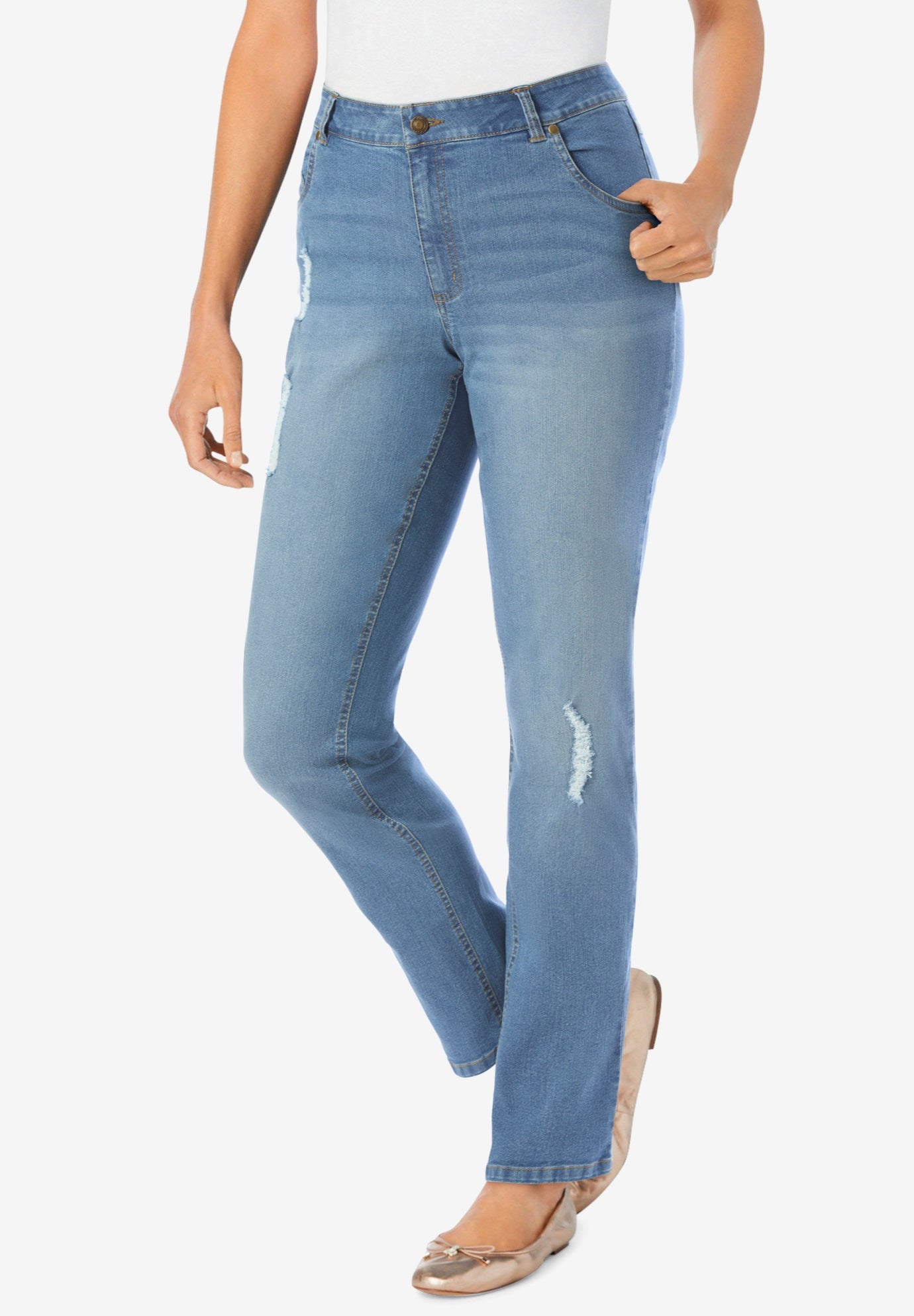 Straight-Leg Stretch Denim Five-Pocket Jeans image number 0