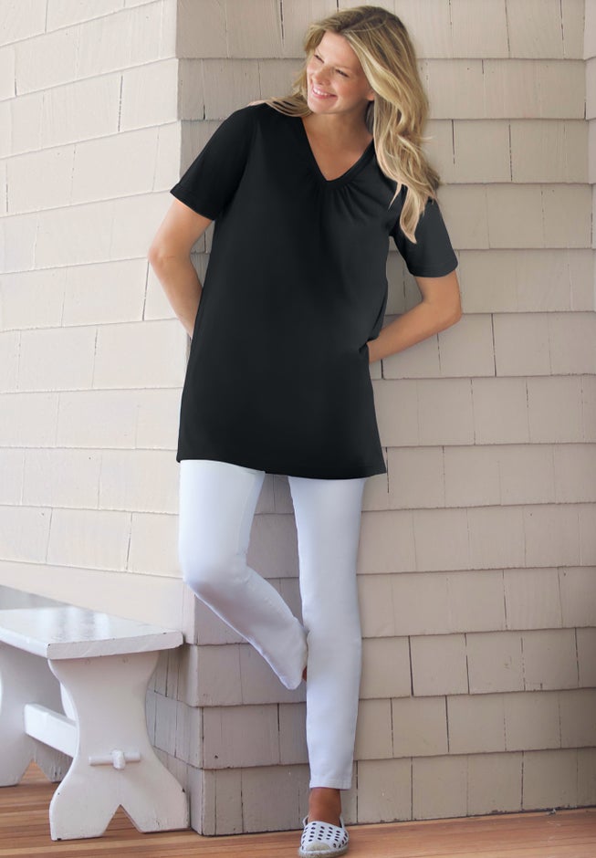Perfect Short-Sleeve Shirred V-Neck Tunic image number 0