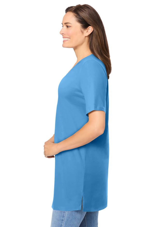Perfect Short-Sleeve Shirred V-neck Tunic image number 2