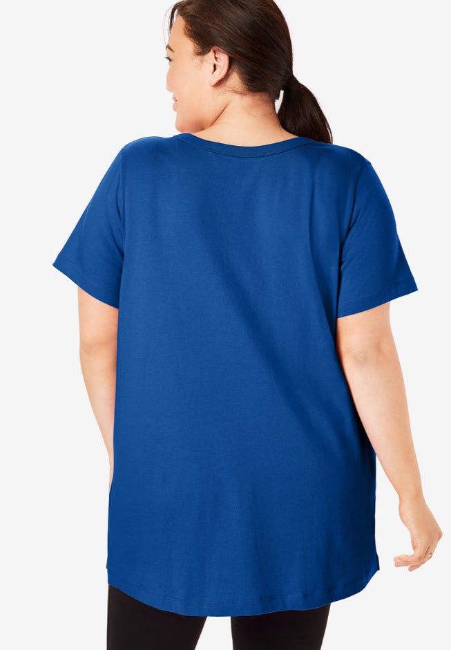 Perfect Short-Sleeve Shirred V-Neck Tunic image number 1