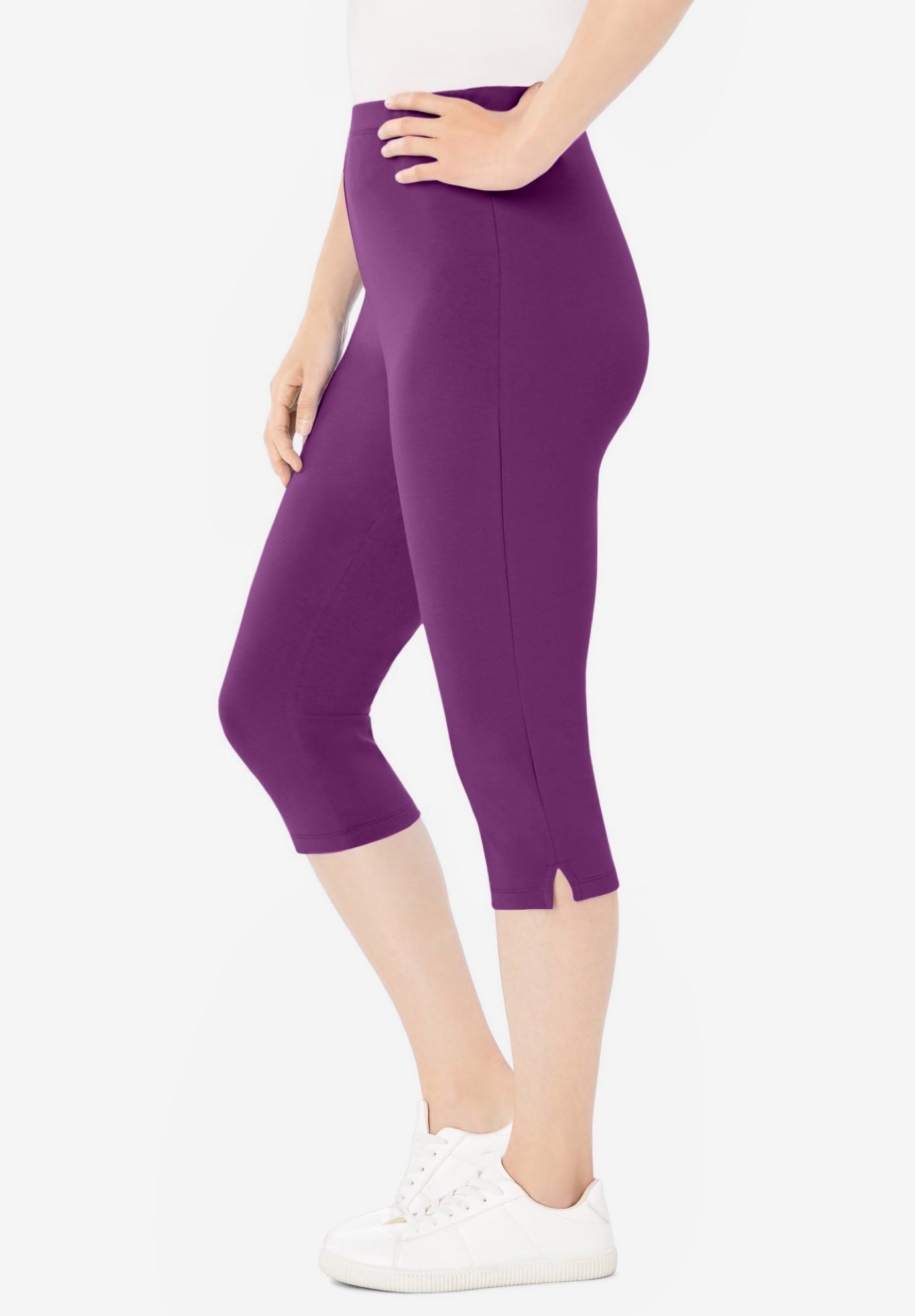 Capri Pull-On Stretch Knit Cotton Spandex Leggings image number 2