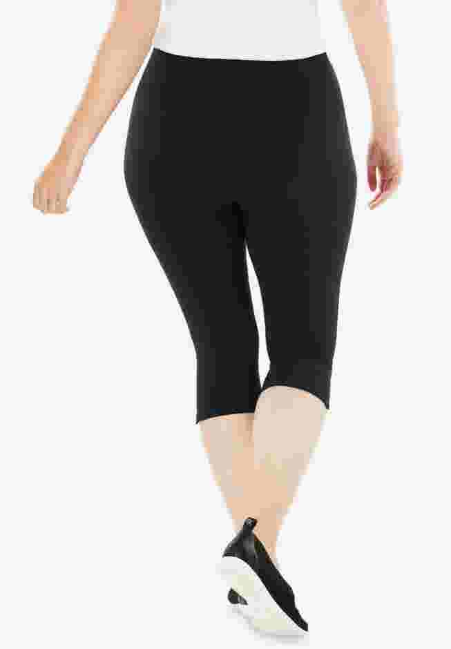 Womens Plus-Size Stretch-Cotton Knit Pull-On Capri Leggings image number 1
