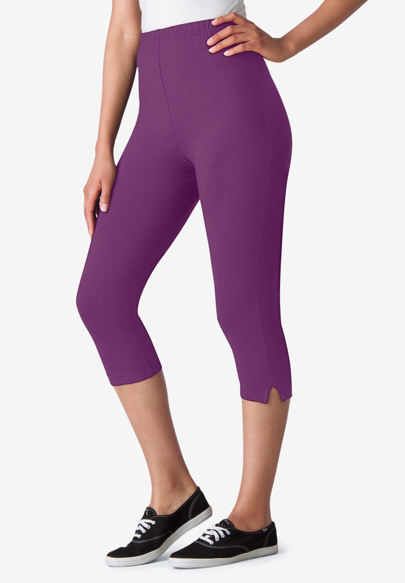 Capri Pull-On Stretch Knit Cotton Spandex Leggings image number 0