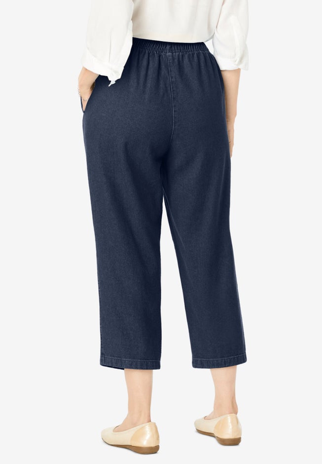 7-Day Elastic-Waist Pull-On Cotton Denim Capri Jeans image number 1