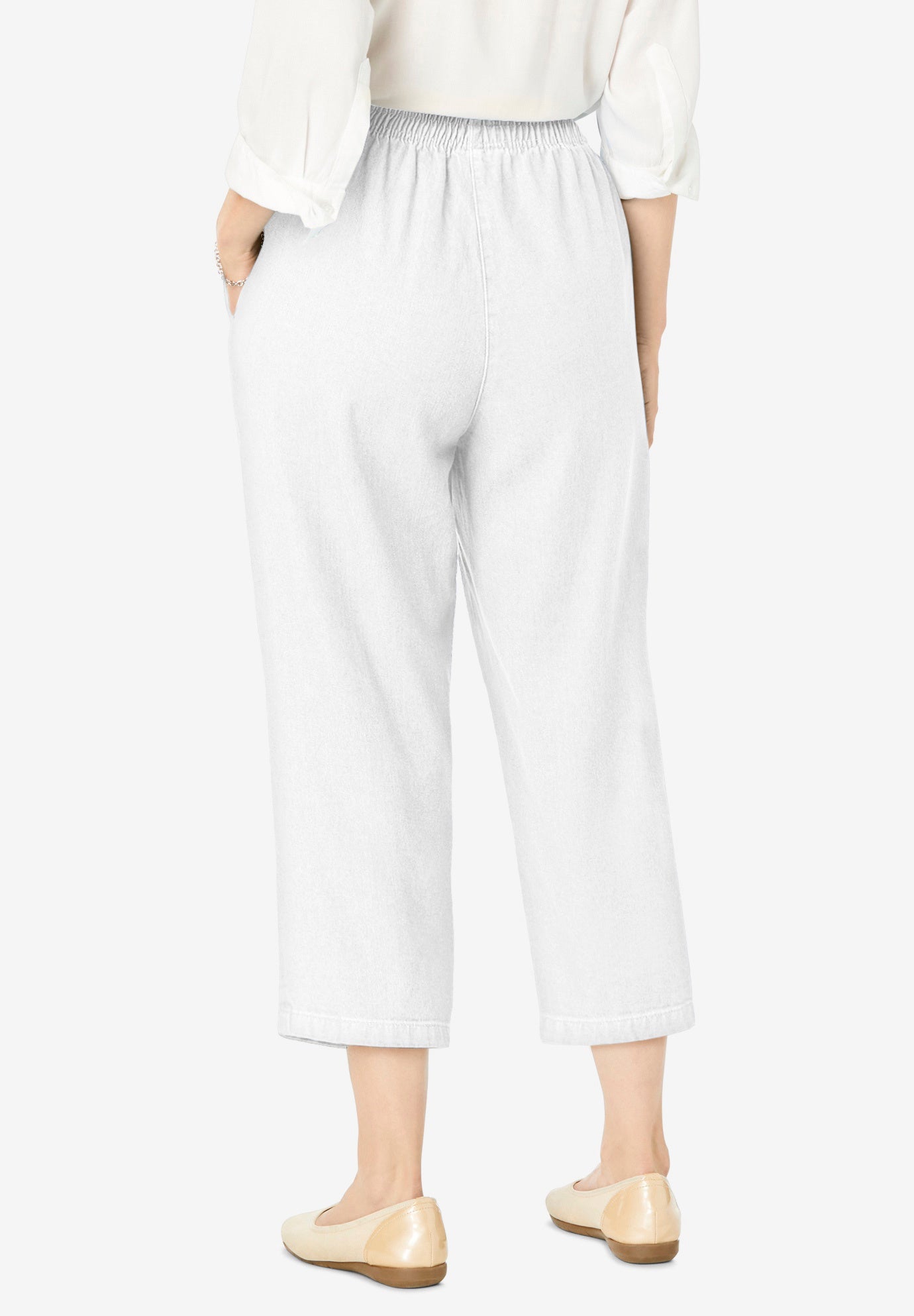 7-Day Elastic-Waist Pull-On Cotton Denim Capri Jeans image number 1