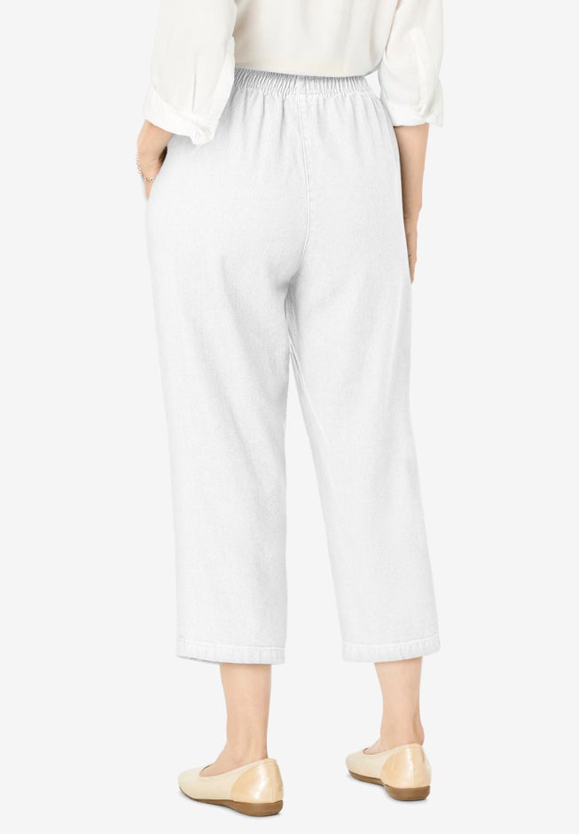 7-Day Elastic-Waist Pull-On Cotton Denim Capri Jeans image number 1