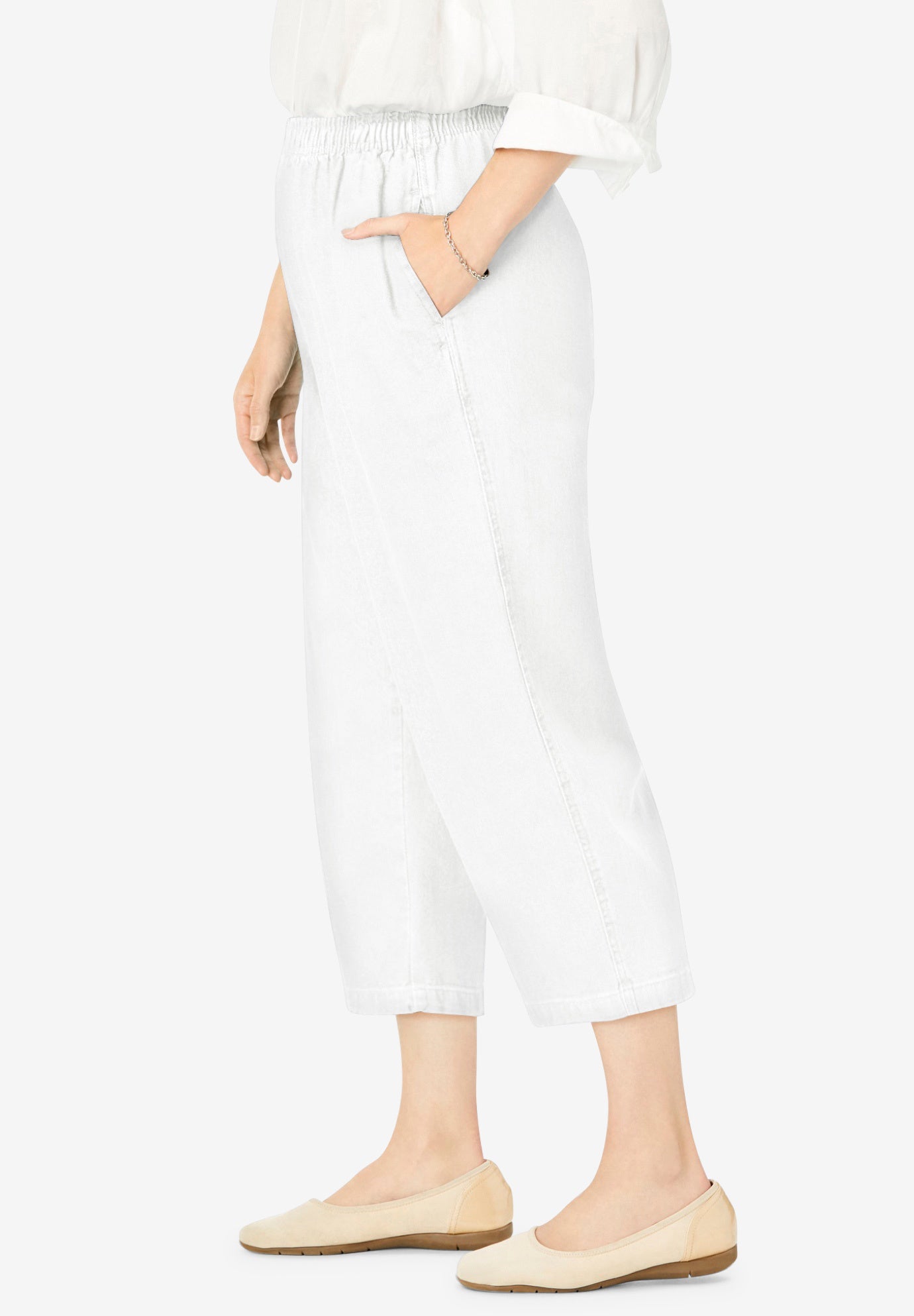 7-Day Elastic-Waist Pull-On Cotton Denim Capri Jeans image number 2