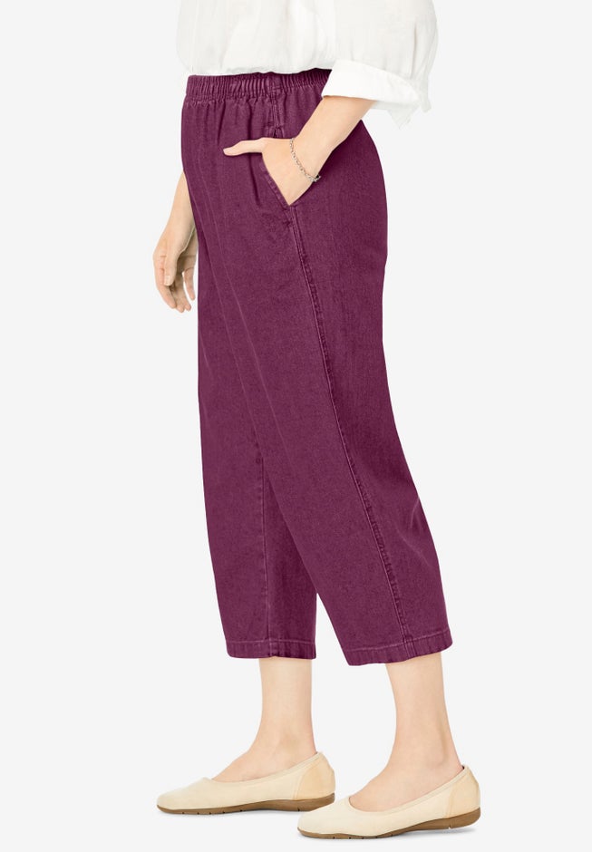 7-Day Elastic-Waist Pull-On Cotton Denim Capri Jeans image number 2