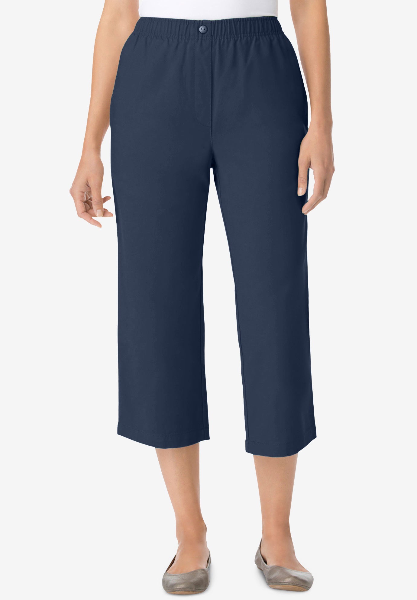 7-Day Elastic-Waist Pull-On Cotton Denim Capri Jeans image number 0