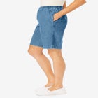 7-Day Elastic-Waist Pull-On Cotton Denim Shorts image number null