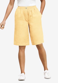 7-Day Elastic-Waist Pull-On Cotton Denim Shorts