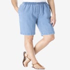 7-Day Elastic-Waist Pull-On Cotton Denim Shorts image number null