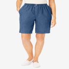 7-Day Elastic-Waist Pull-On Cotton Denim Shorts image number null