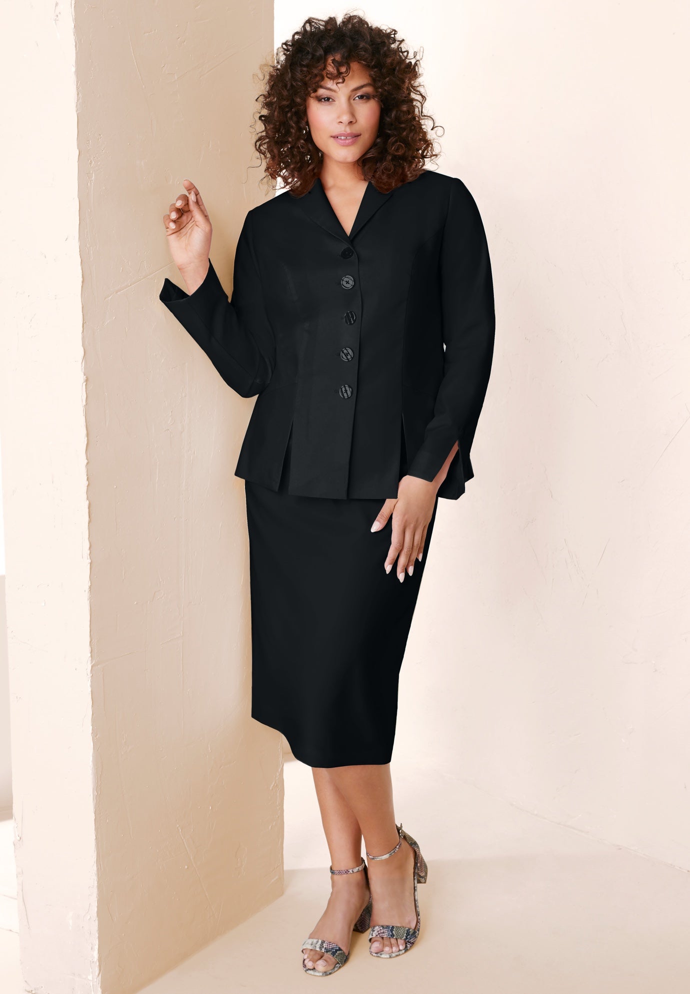 Plus Size Long Sleeve Shawl-Collar Jacket & Sheath Skirt Set &ndash; 2-Piece Suit image number 0