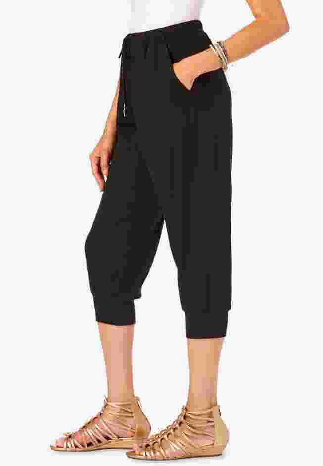 Plus Size Soft Knit Capri Pant with Drawstring Waist image number 2