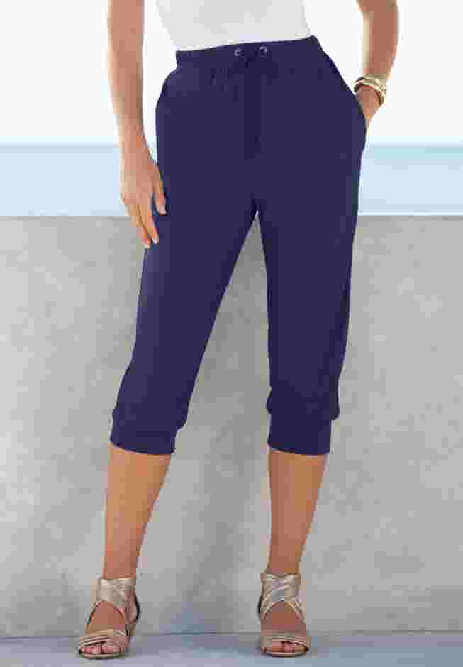 Plus Size Soft Knit Capri Pant with Drawstring Waist image number 3