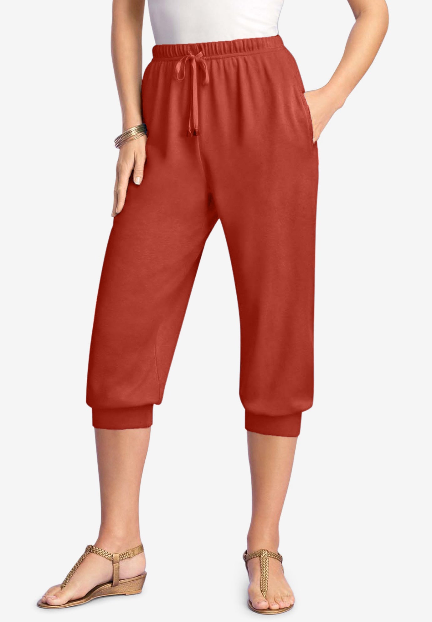 Plus Size Soft Knit Capri Pant with Drawstring Waist image number 0