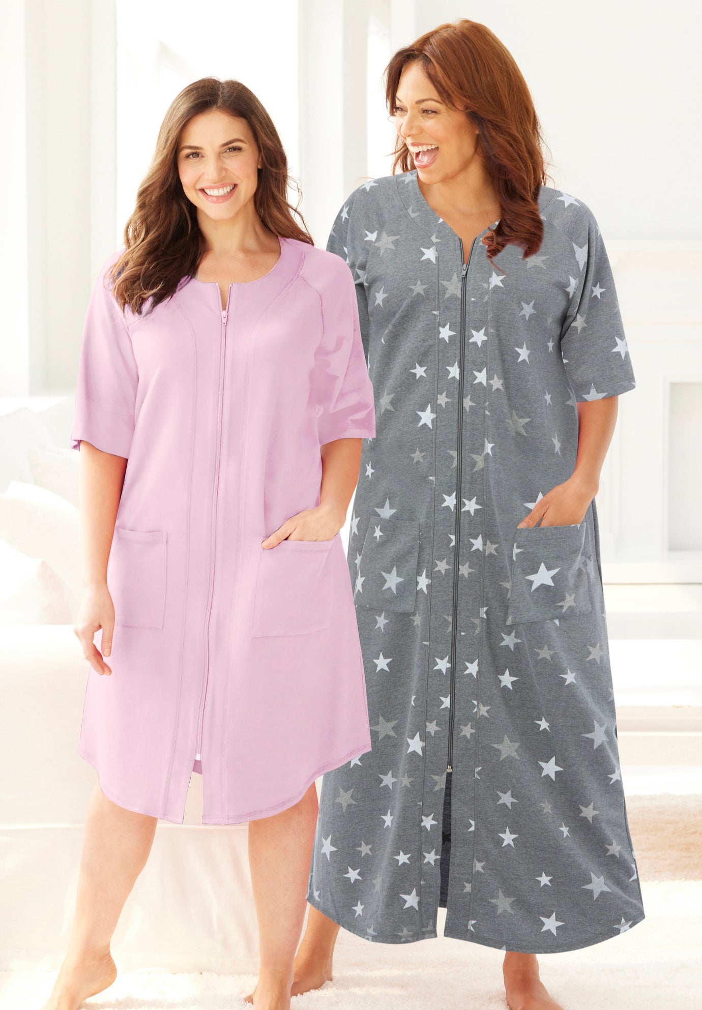 Long French Terry Zip-Front Robe image number 6