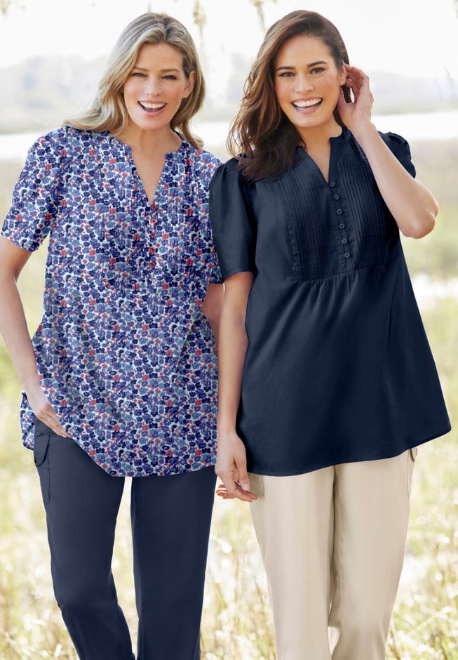 Pintucked Half-Button Tunic image number 1