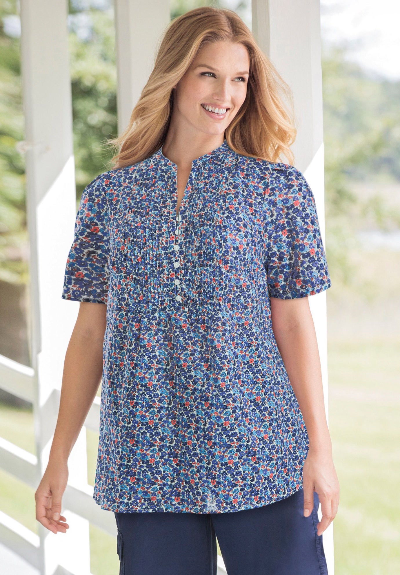 Pintucked Half-Button Tunic image number 0