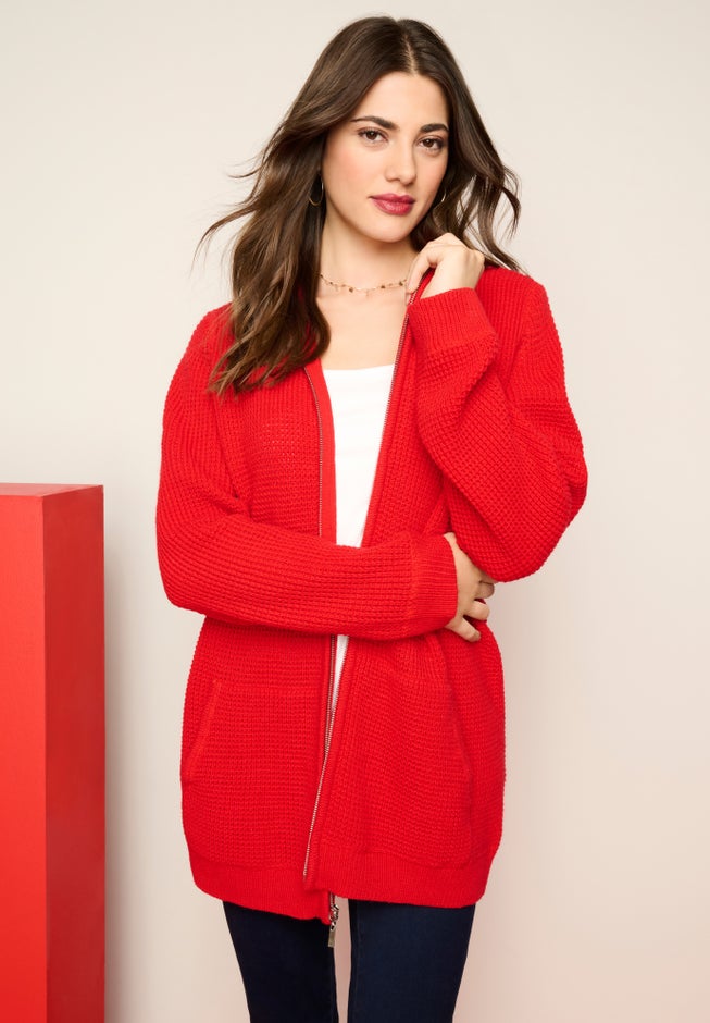 Plus Size Waffle Knit Zip Hoodie image number 0