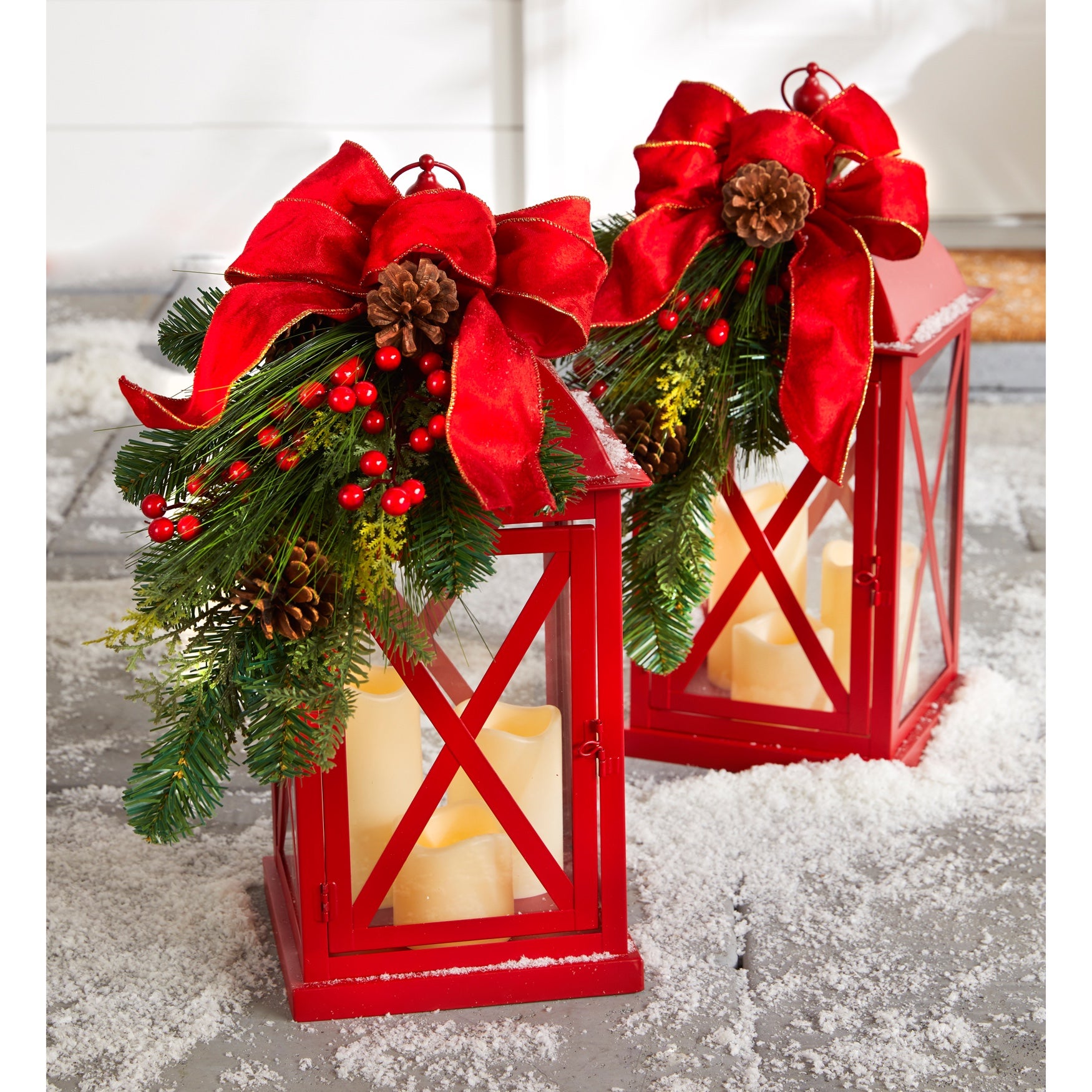 20&quot;H Red Christmas Lantern with LED Candles | Fullbeauty Outlet