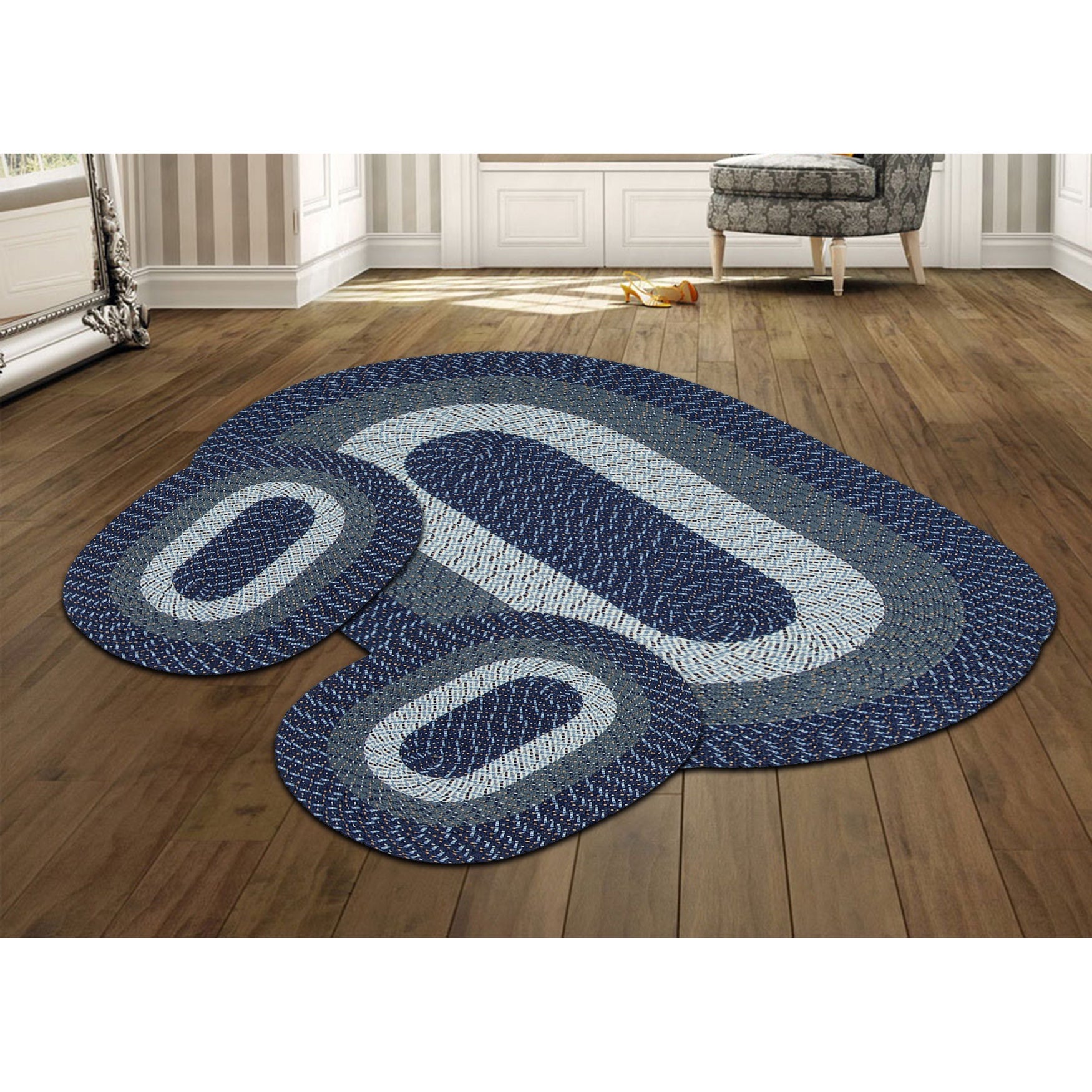 Country Braid Collection 3 Piece Set Durable & Stain Resistant Reversible Indoor Oval Area Rug