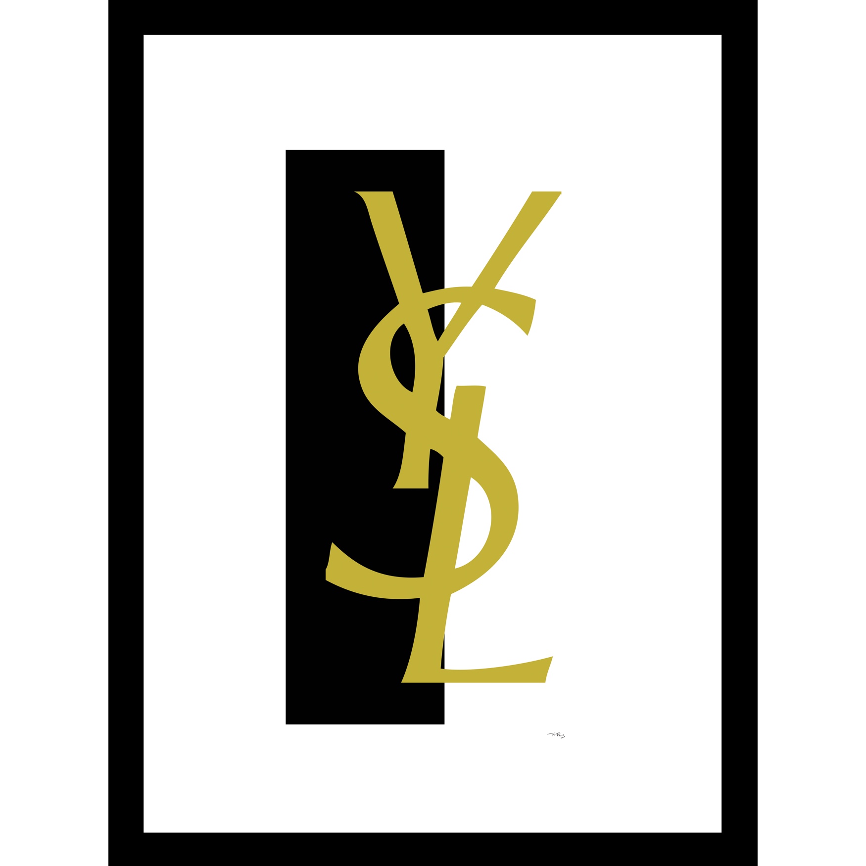 Yves Saint Laurent Logo Gold/Black 14" x 18" Framed Print | Fullbeauty