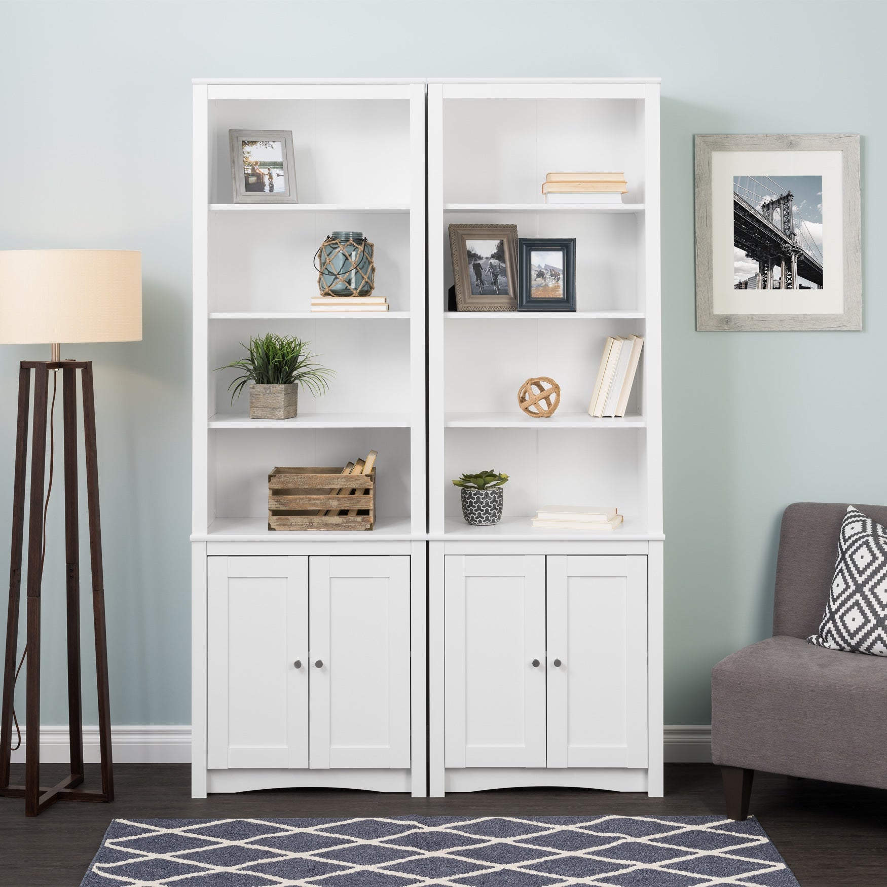 Tall Bookcase with 2 Shaker Doors, White Fullbeauty Outlet