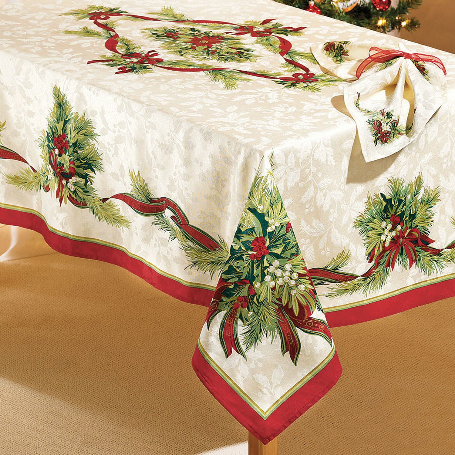 Christmas Ribbons Tablecloth 60&quot; x 104&quot;, CHRISTMAS RIBBON